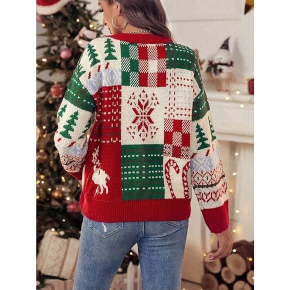 Women's Sweater Christmas Pattern Drop Shoulder Grandmacore Plus Size 3XL - Picture 3 of 11